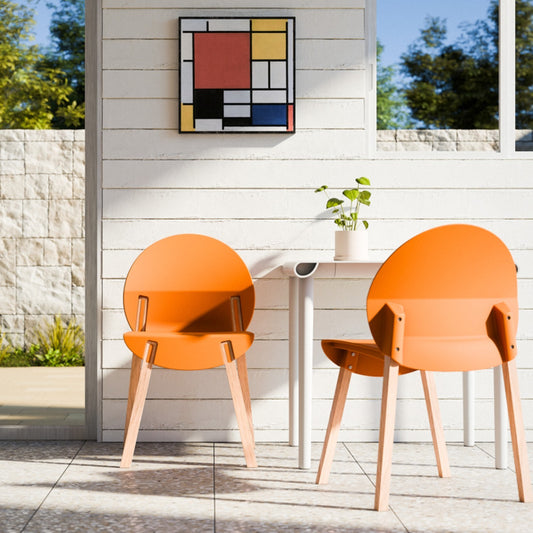 Four-piece set of single chairs with a design combining modern and traditional elements, durable and comfortable, in tropical orange. Dimensions: 20.08*19.29*31.89 (in). PP seats and red oak legs.