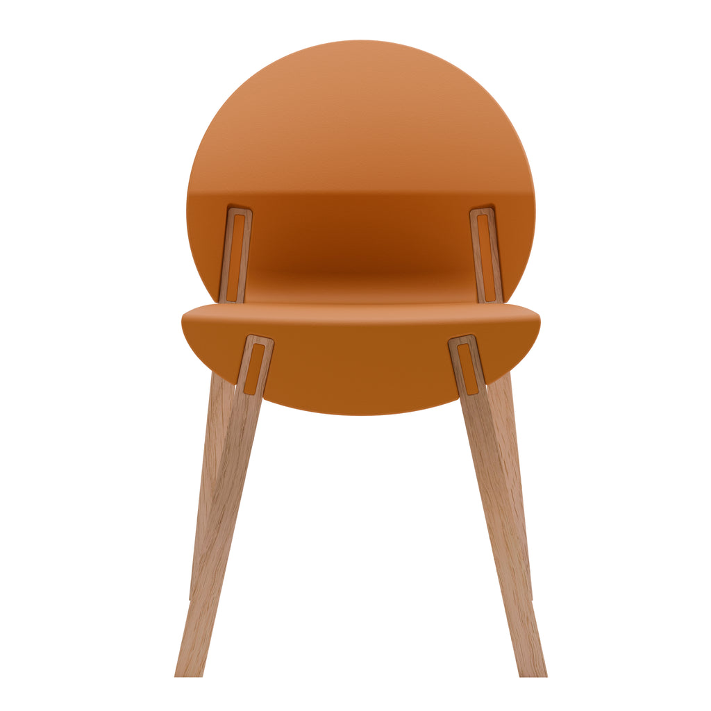 Four-piece set of single chairs with a design combining modern and traditional elements, durable and comfortable, in tropical orange. Dimensions: 20.08*19.29*31.89 (in). PP seats and red oak legs.