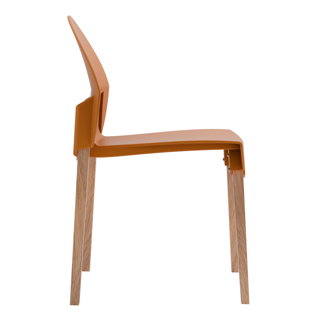 Four-piece set of single chairs with a design combining modern and traditional elements, durable and comfortable, in tropical orange. Dimensions: 20.08*19.29*31.89 (in). PP seats and red oak legs.