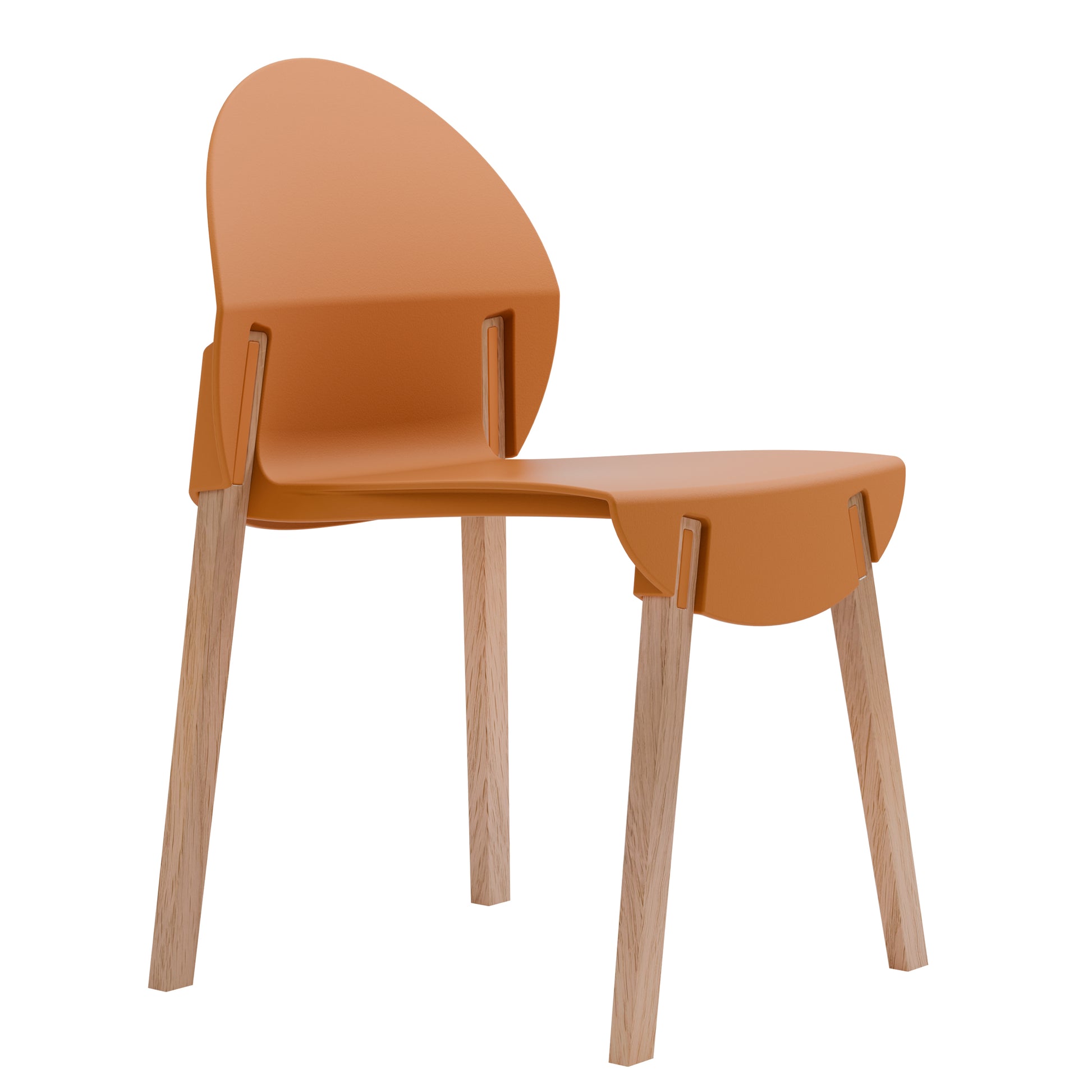 Four-piece set of single chairs with a design combining modern and traditional elements, durable and comfortable, in tropical orange. Dimensions: 20.08*19.29*31.89 (in). PP seats and red oak legs.