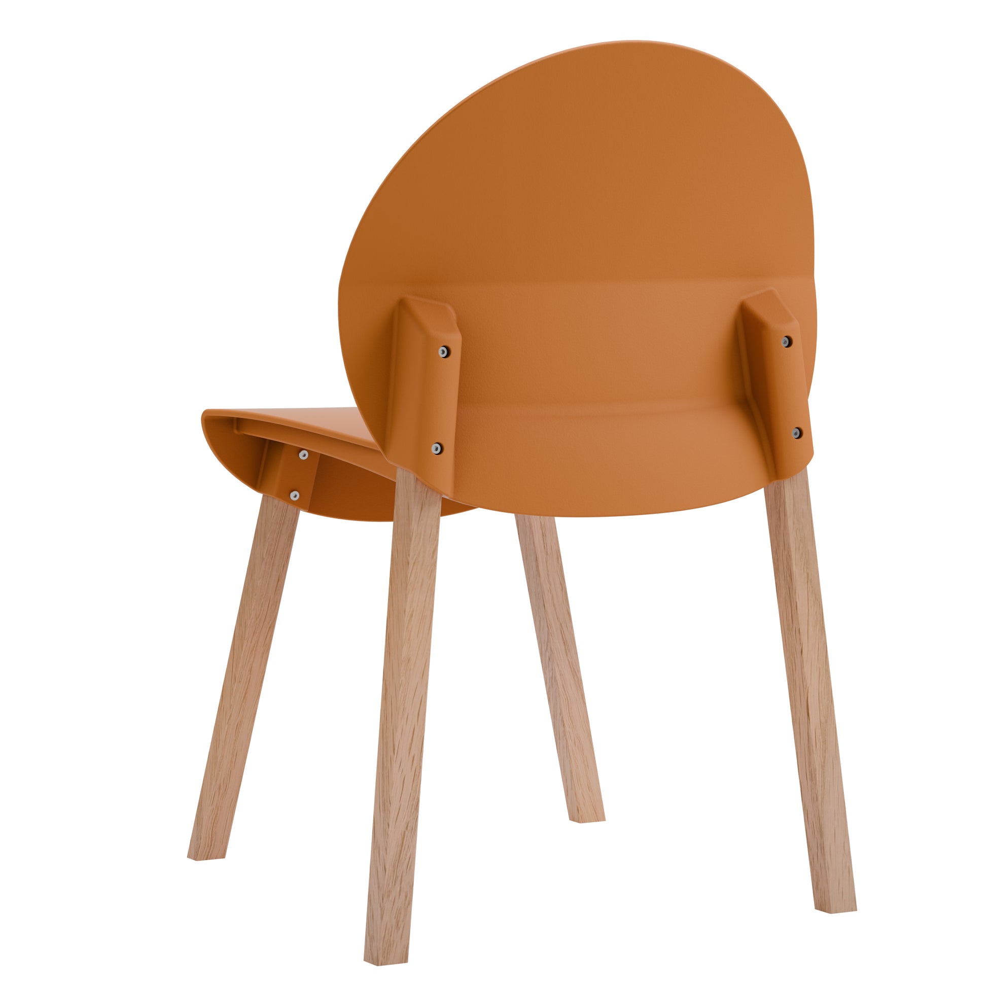 Four-piece set of single chairs with a design combining modern and traditional elements, durable and comfortable, in tropical orange. Dimensions: 20.08*19.29*31.89 (in). PP seats and red oak legs.