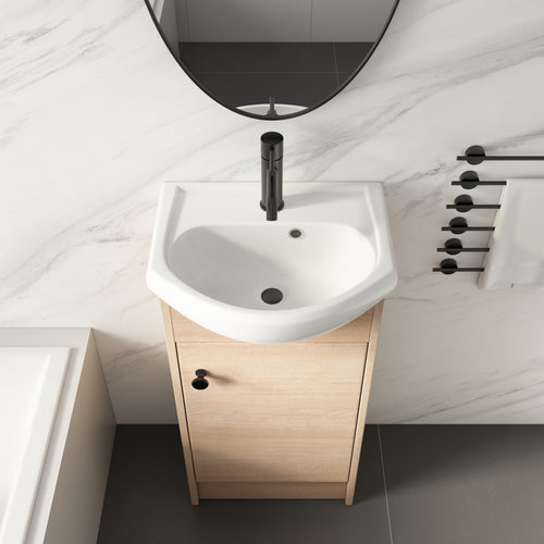 Freestanding Light Oak 18 Inch Bathroom Vanity With Sink.