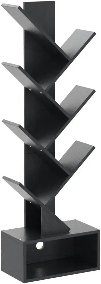 6 Tier Tree Bookshelf, Tall Bookcase with Drawer, Freestanding Book Shelf, Display Floor Standing Storage Shelf, Book Organizer