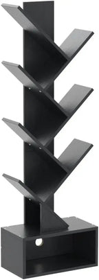 6 Tier Tree Bookshelf, Tall Bookcase with Drawer, Freestanding Book Shelf, Display Floor Standing Storage Shelf, Book Organizer