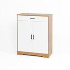 Shoe Cabinet, 4-Tier Shoe Rack Organizer with 1 Drawer, Freestanding Wooden Shoe Storage Cabinet with 2 White Door & Adjustable Shelves for Entryway Hallway