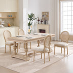 French Country Dining Chairs Set of 2, Upholstered Chairs with Nature Rattan Round Back, Wire drawing and carving techniques ,Disassemblable , for Living Room, Kitchen , Restaurant Use,Beige