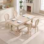 French Country Dining Chairs Set of 2, Upholstered Chairs with Nature Rattan Round Back, Wire drawing and carving techniques ,Disassemblable , for Living Room, Kitchen , Restaurant Use,Beige