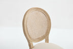 French Country Dining Chairs Set of 2, Upholstered Chairs with Nature Rattan Round Back, Wire drawing and carving techniques ,Disassemblable , for Living Room, Kitchen , Restaurant Use,Beige