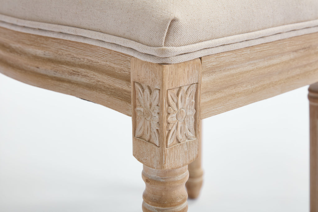 French Country Dining Chairs Set of 2, Upholstered Chairs with Nature Rattan Round Back, Wire drawing and carving techniques ,Disassemblable , for Living Room, Kitchen , Restaurant Use,Beige