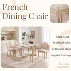 French Country Dining Chairs Set of 2, Upholstered Chairs with Nature Rattan Round Back, Wire drawing and carving techniques ,Disassemblable , for Living Room, Kitchen , Restaurant Use,Beige