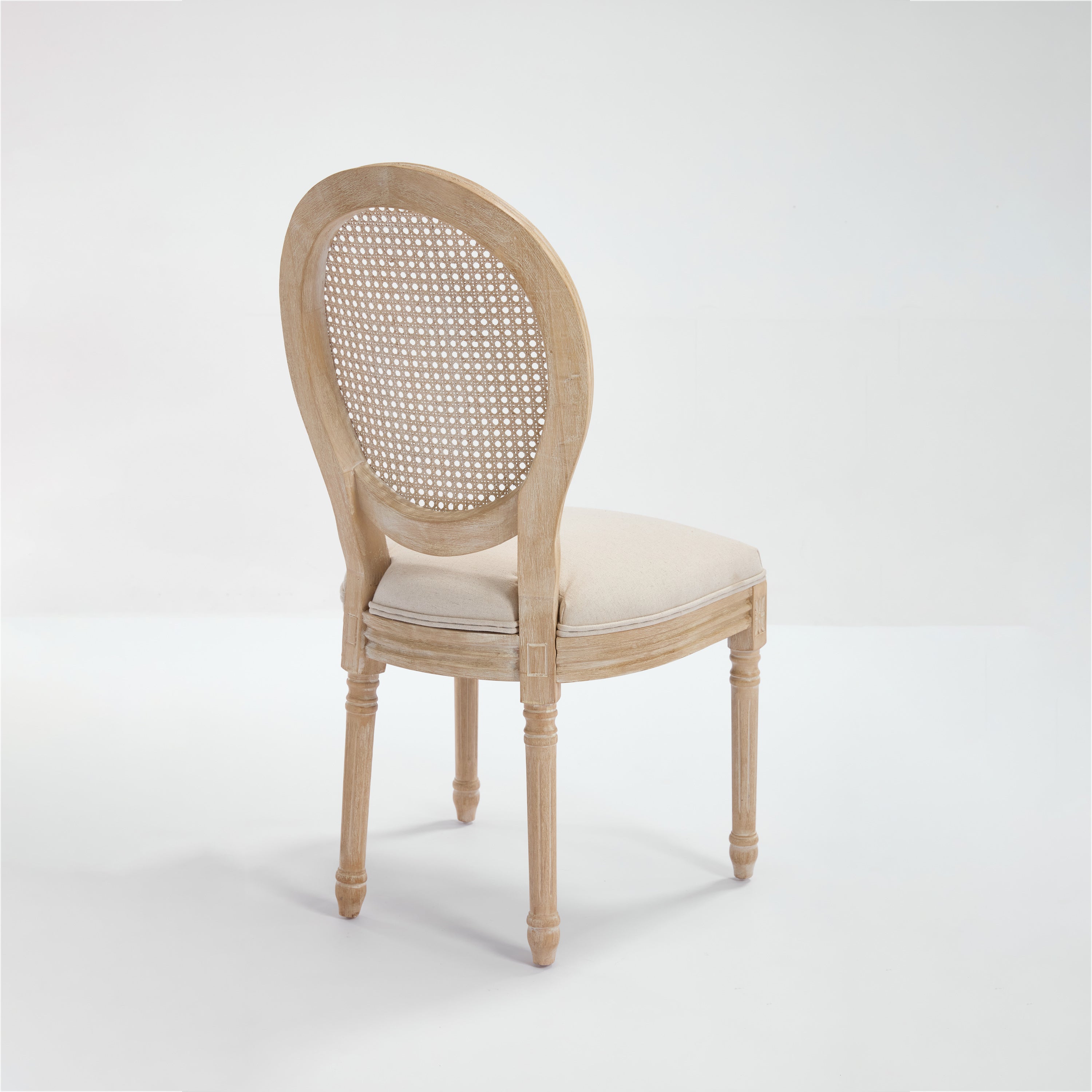 French Country Dining Chairs Set of 2, Upholstered Chairs with Nature Rattan Round Back, Wire drawing and carving techniques ,Disassemblable , for Living Room, Kitchen , Restaurant Use,Beige