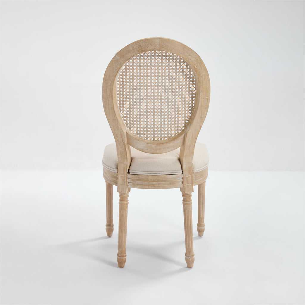 French Country Dining Chairs Set of 2, Upholstered Chairs with Nature Rattan Round Back, Wire drawing and carving techniques ,Disassemblable , for Living Room, Kitchen , Restaurant Use,Beige