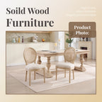 French Country Dining Chairs Set of 2, Upholstered Chairs with Nature Rattan Round Back, Wire drawing and carving techniques ,Disassemblable , for Living Room, Kitchen , Restaurant Use,Beige