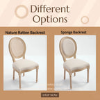 French Country Dining Chairs Set of 2, Upholstered Chairs with Nature Rattan Round Back, Wire drawing and carving techniques ,Disassemblable , for Living Room, Kitchen , Restaurant Use,Beige