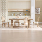 French Country Dining Chairs Set of 2, Upholstered Chairs with Nature Rattan Round Back, Wire drawing and carving techniques ,Disassemblable , for Living Room, Kitchen , Restaurant Use,Beige