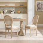 French Country Dining Chairs Set of 2, Upholstered Chairs with Nature Rattan Round Back, Wire drawing and carving techniques ,Disassemblable , for Living Room, Kitchen , Restaurant Use,Beige