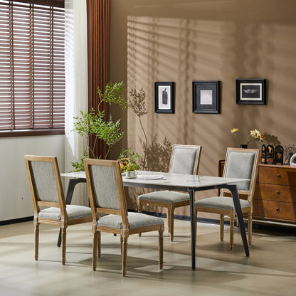 French Country Dining Chairs Set of 4 - Elegant Cane Backrest & Upholstered Seats - Rustic Grayish Green Finish - Solid Rubberwood Frame