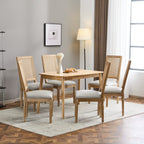 French Country Dining Chairs Set of 4 - Cane Backrest & Upholstered Seats, Rustic Weathered Finish, Solid Rubberwood - Grayish Green