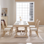 French Country Dining Chairs Set of 2, Upholstered Chairs with Nature Rattan Fan-shaped Back, Wire drawing and carving techniques ,Disassemblable , for Living Room, Kitchen , Restaurant Use, Beige