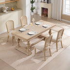 French Country Dining Chairs Set of 2, Upholstered Chairs with Nature Rattan Fan-shaped Back, Wire drawing and carving techniques ,Disassemblable , for Living Room, Kitchen , Restaurant Use, Beige