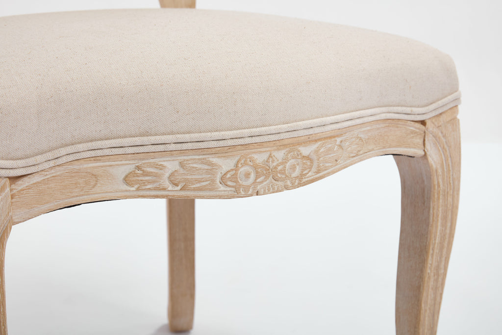 French Country Dining Chairs Set of 2, Upholstered Chairs with Nature Rattan Fan-shaped Back, Wire drawing and carving techniques ,Disassemblable , for Living Room, Kitchen , Restaurant Use, Beige