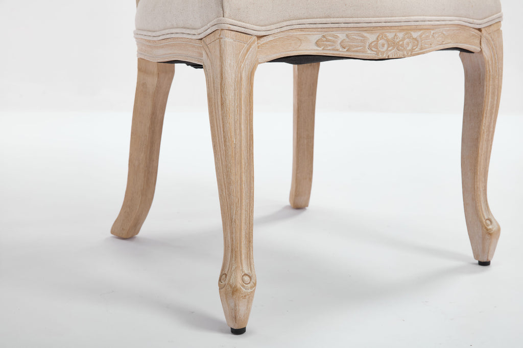 French Country Dining Chairs Set of 2, Upholstered Chairs with Nature Rattan Fan-shaped Back, Wire drawing and carving techniques ,Disassemblable , for Living Room, Kitchen , Restaurant Use, Beige