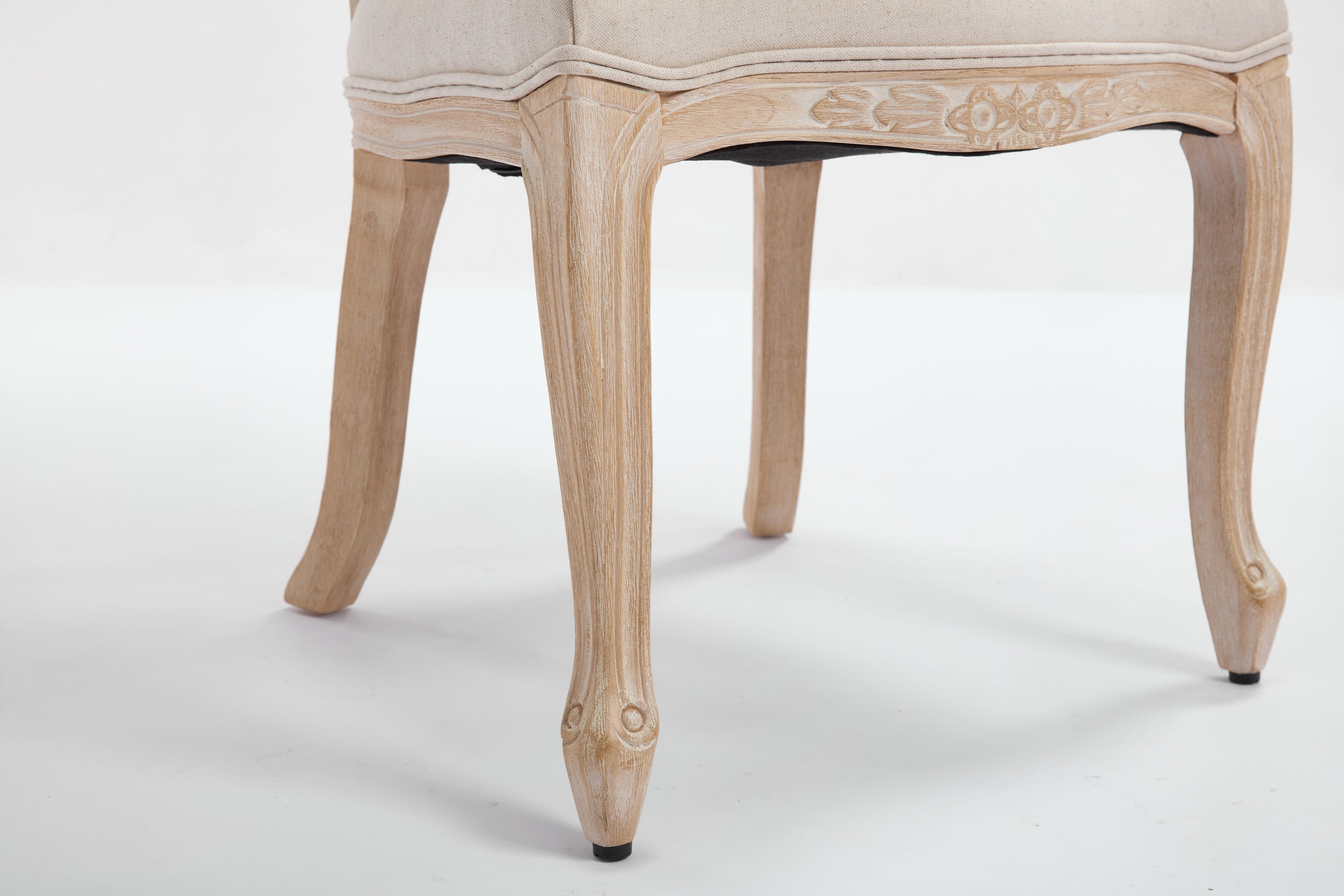 French Country Dining Chairs Set of 2, Upholstered Chairs with Nature Rattan Fan-shaped Back, Wire drawing and carving techniques ,Disassemblable , for Living Room, Kitchen , Restaurant Use, Beige