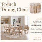French Country Dining Chairs Set of 2, Upholstered Chairs with Nature Rattan Fan-shaped Back, Wire drawing and carving techniques ,Disassemblable , for Living Room, Kitchen , Restaurant Use, Beige