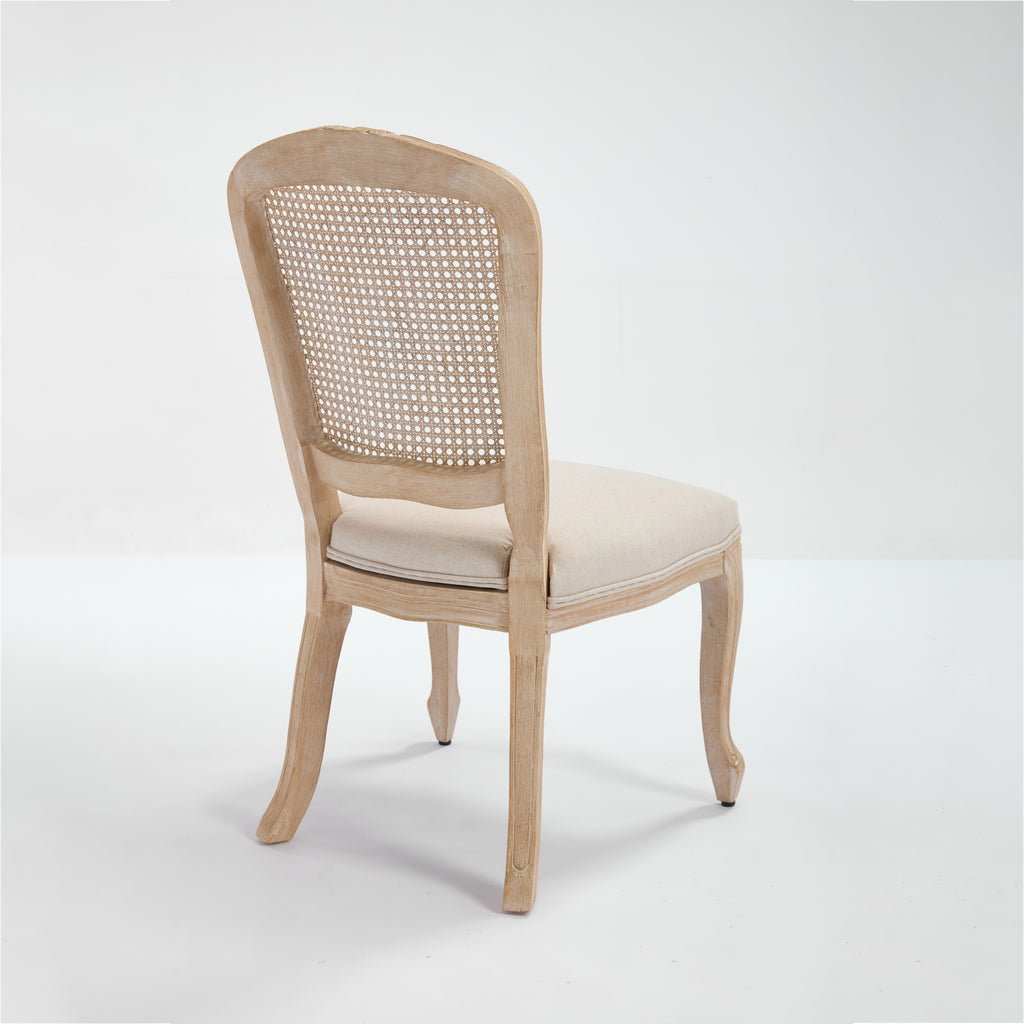 French Country Dining Chairs Set of 2, Upholstered Chairs with Nature Rattan Fan-shaped Back, Wire drawing and carving techniques ,Disassemblable , for Living Room, Kitchen , Restaurant Use, Beige