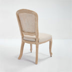 French Country Dining Chairs Set of 2, Upholstered Chairs with Nature Rattan Fan-shaped Back, Wire drawing and carving techniques ,Disassemblable , for Living Room, Kitchen , Restaurant Use, Beige