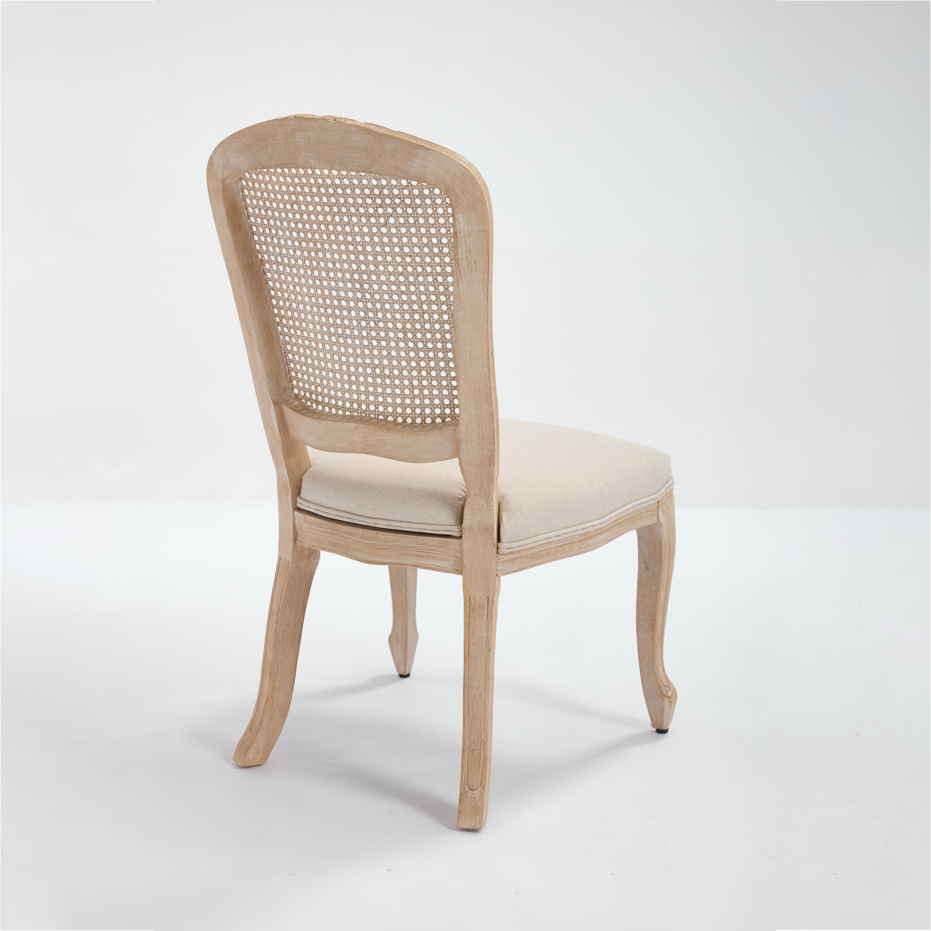 French Country Dining Chairs Set of 2, Upholstered Chairs with Nature Rattan Fan-shaped Back, Wire drawing and carving techniques ,Disassemblable , for Living Room, Kitchen , Restaurant Use, Beige