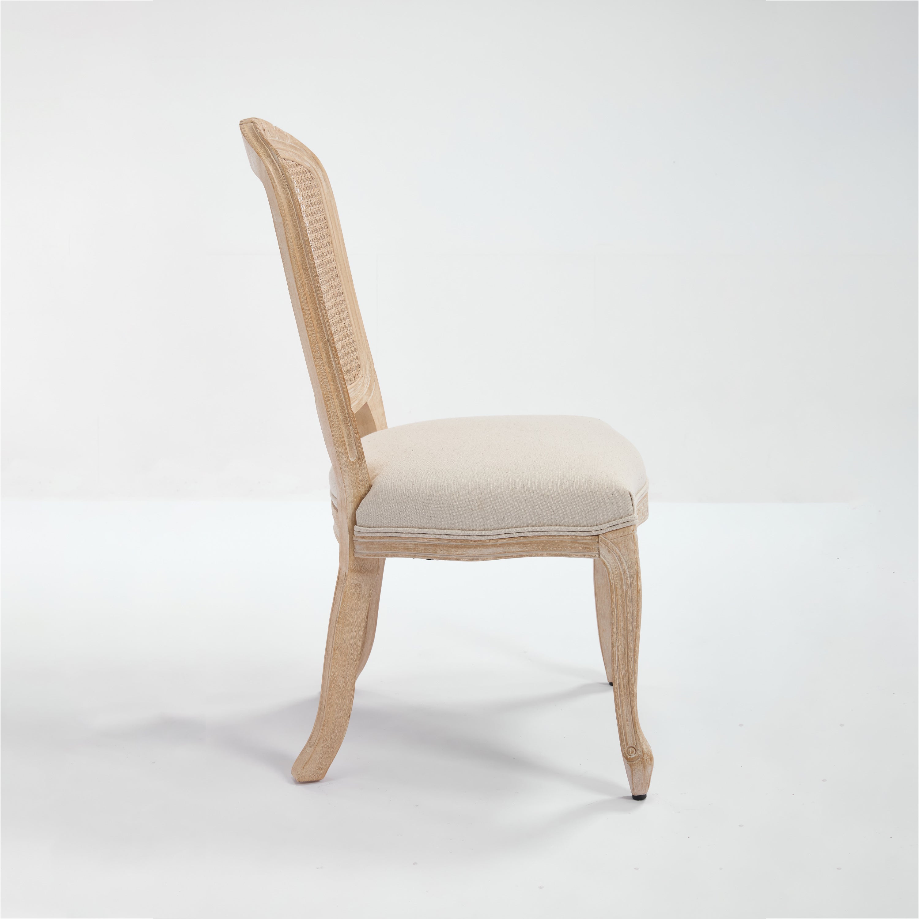 French Country Dining Chairs Set of 2, Upholstered Chairs with Nature Rattan Fan-shaped Back, Wire drawing and carving techniques ,Disassemblable , for Living Room, Kitchen , Restaurant Use, Beige