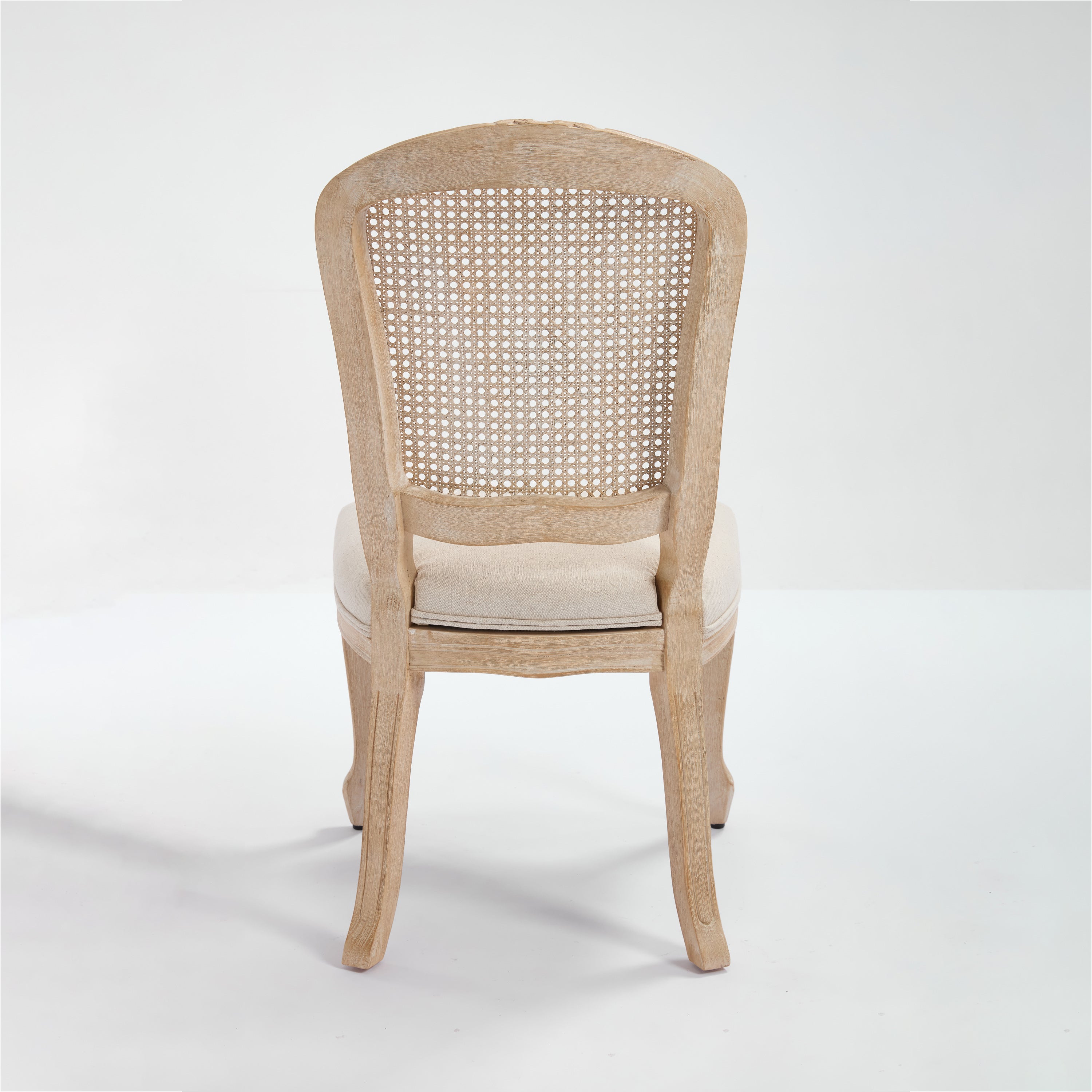 French Country Dining Chairs Set of 2, Upholstered Chairs with Nature Rattan Fan-shaped Back, Wire drawing and carving techniques ,Disassemblable , for Living Room, Kitchen , Restaurant Use, Beige