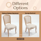 French Country Dining Chairs Set of 2, Upholstered Chairs with Nature Rattan Fan-shaped Back, Wire drawing and carving techniques ,Disassemblable , for Living Room, Kitchen , Restaurant Use, Beige