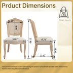 French Country Dining Chairs Set of 2, Upholstered Chairs with Nature Rattan Fan-shaped Back, Wire drawing and carving techniques ,Disassemblable , for Living Room, Kitchen , Restaurant Use, Beige