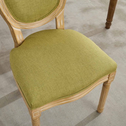 A&A Furniture,French Style Solid Wood Frame Antique Painting Linen Fabric Back Dining Chair,Set of 2,SW1845OL,Olive Green