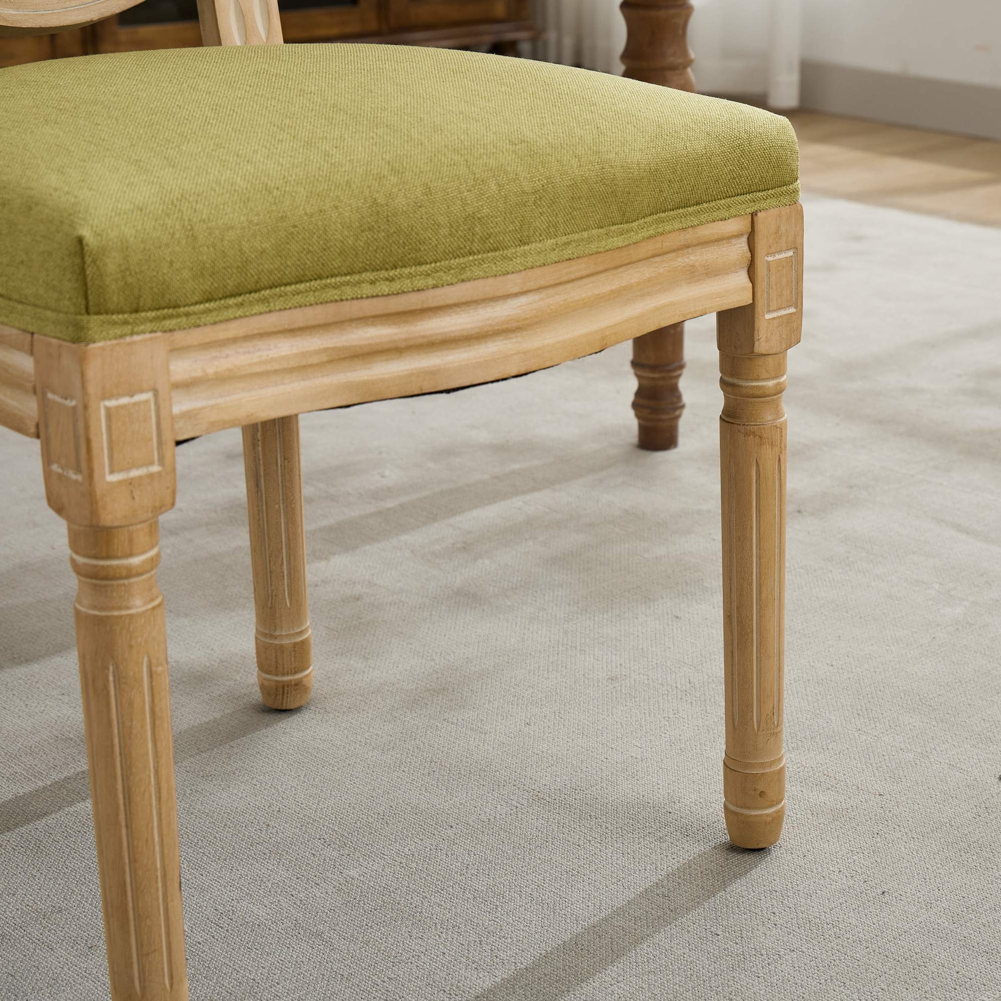 A&A Furniture,French Style Solid Wood Frame Antique Painting Linen Fabric Back Dining Chair,Set of 2,SW1845OL,Olive Green