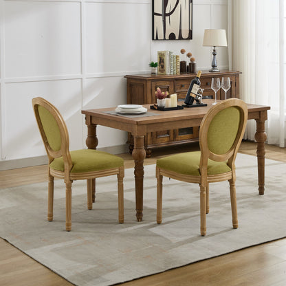 A&A Furniture,French Style Solid Wood Frame Antique Painting Linen Fabric Back Dining Chair,Set of 2,SW1845OL,Olive Green