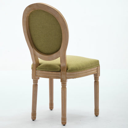 A&A Furniture,French Style Solid Wood Frame Antique Painting Linen Fabric Back Dining Chair,Set of 2,SW1845OL,Olive Green
