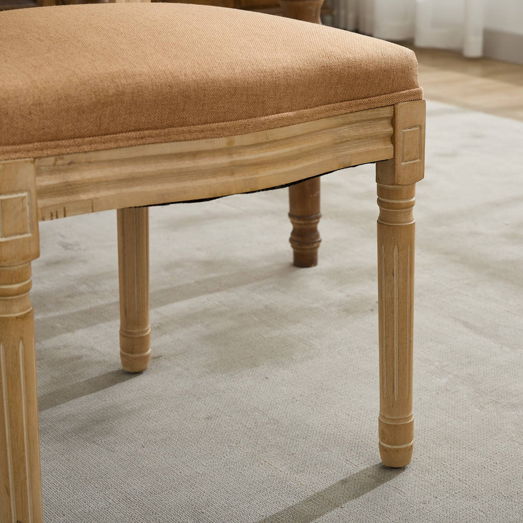 A&A Furniture,French Style Solid Wood Frame Antique Painting Linen Fabric Rattan Back Dining Chair,Set of 2,Tan