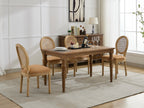 A&A Furniture,French Style Solid Wood Frame Antique Painting Linen Fabric Rattan Back Dining Chair,Set of 2,Tan