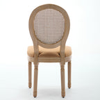 A&A Furniture,French Style Solid Wood Frame Antique Painting Linen Fabric Rattan Back Dining Chair,Set of 2,Tan