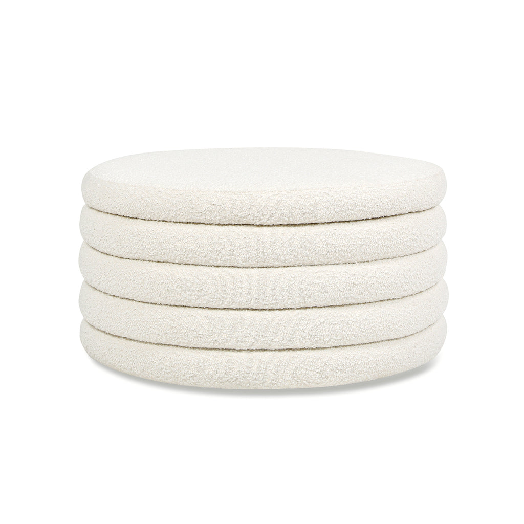 Fuji 36' Round Upholstered Storage Cocktail Ottoman, Ivory White Boucle