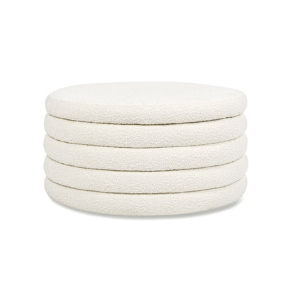 Fuji 36' Round Upholstered Storage Cocktail Ottoman, Ivory White Boucle