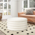 Fuji 36' Round Upholstered Storage Cocktail Ottoman, Ivory White Boucle