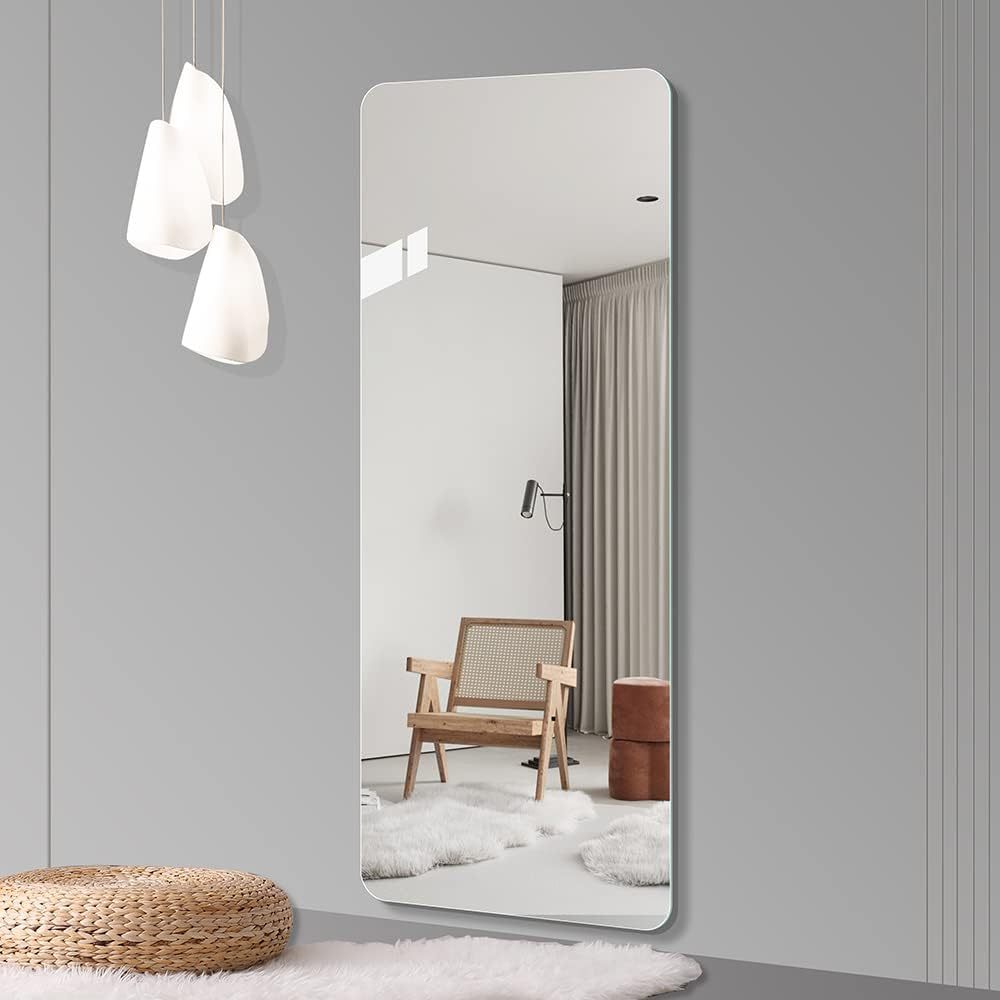 56'x 15' inch Full Body round corner mirror for Living Room Bedroom Cloakroom Wall hanging with hanging hole High quality 5mm silver mirror Explosion-proof glass