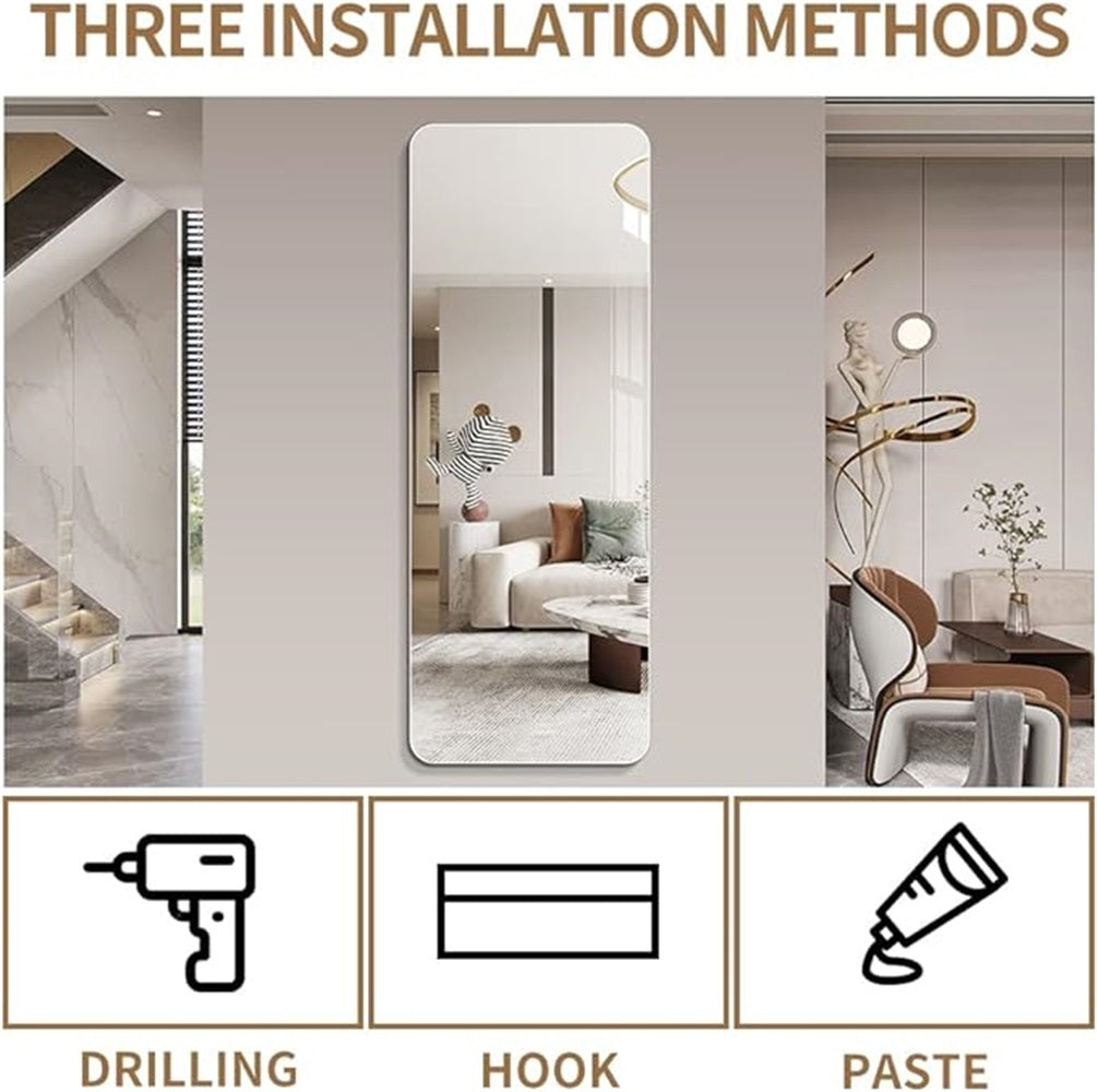 56'x 15' inch Full Body round corner mirror for Living Room Bedroom Cloakroom Wall hanging with hanging hole High quality 5mm silver mirror Explosion-proof glass