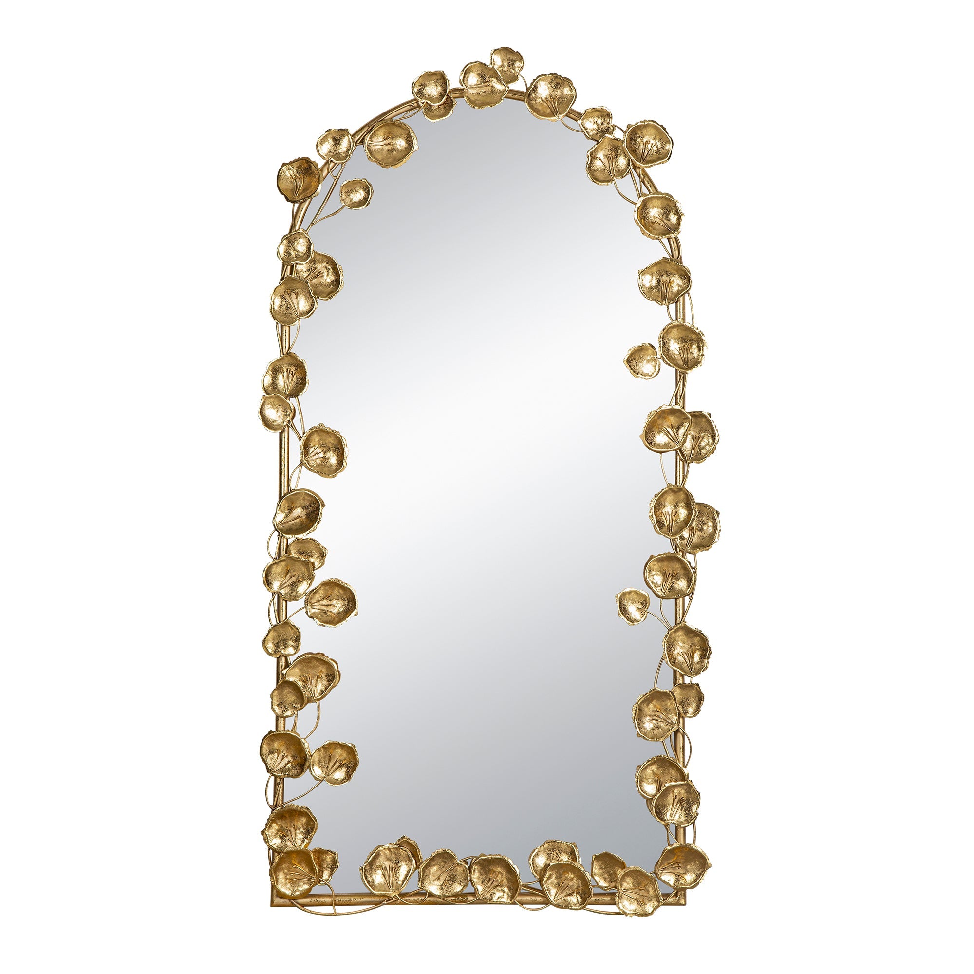 51.5" x 29" Full Length Arched Wall Mirror with Golden Leaf Accents, Decorative Mirror for Living Room Bedroom - Groovy Boardz
