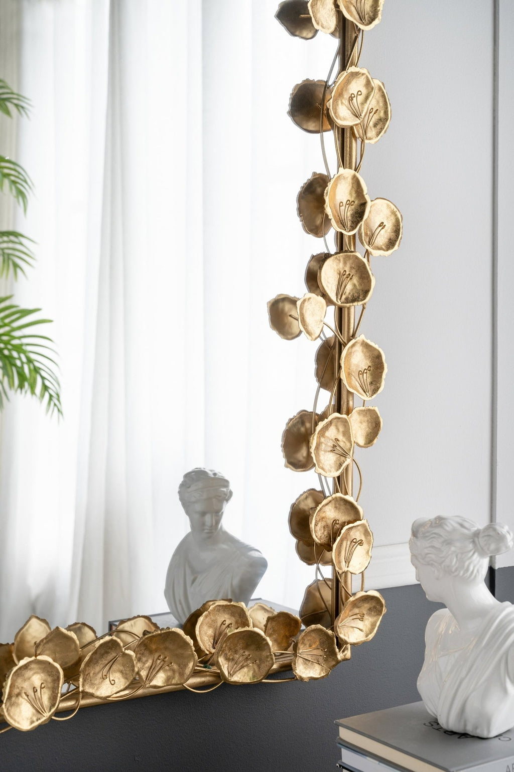 51.5" x 29" Full Length Arched Wall Mirror with Golden Leaf Accents, Decorative Mirror for Living Room Bedroom - Groovy Boardz