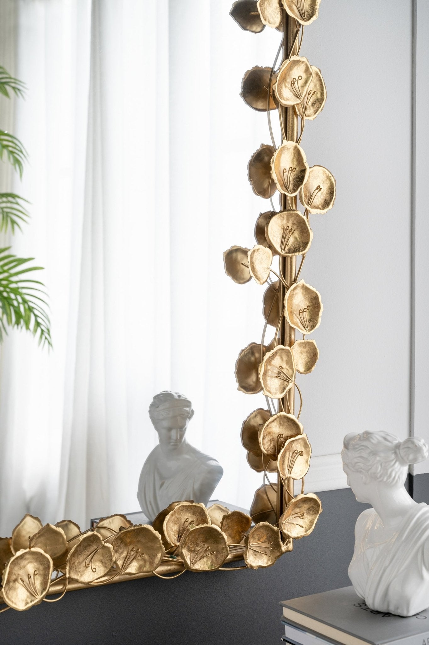 51.5" x 29" Full Length Arched Wall Mirror with Golden Leaf Accents, Decorative Mirror for Living Room Bedroom - Groovy Boardz